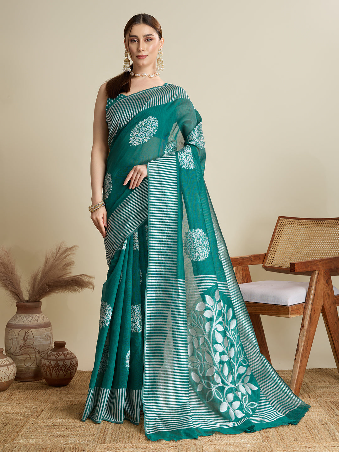 Dwija Fashion Green Casual Wear Soft Silk Bas Weaving Saree With Unstitched Blouse
