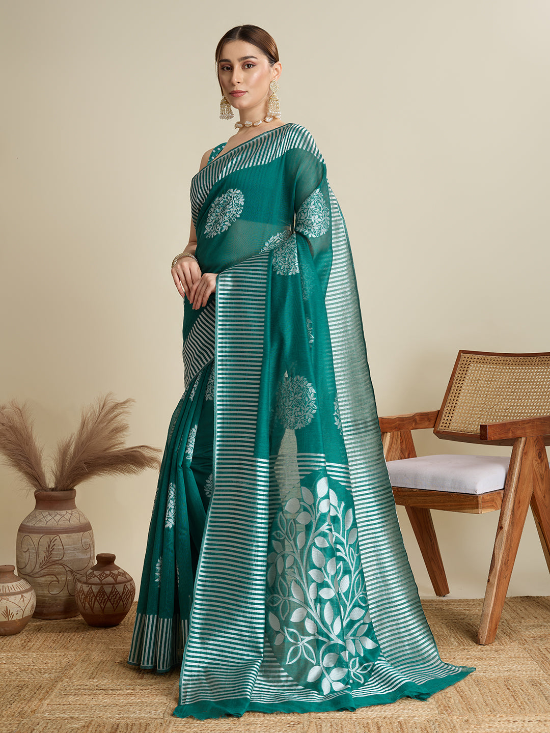 Dwija Fashion Green Casual Wear Soft Silk Bas Weaving Saree With Unstitched Blouse