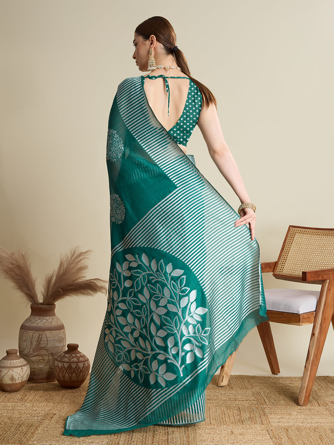 Dwija Fashion Green Casual Wear Soft Silk Bas Weaving Saree With Unstitched Blouse