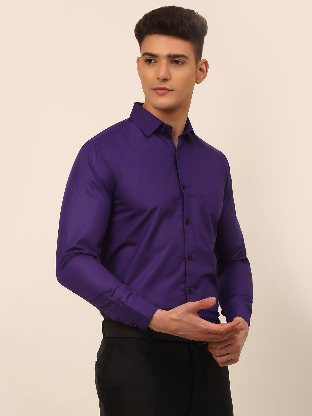 Jainish Men's Purple Formal Solid Shirts