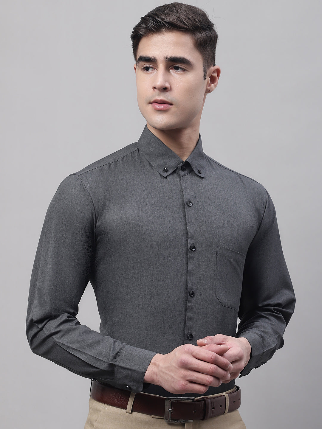 Jainish Men's Charcoal Cotton Solid Formal Shirt