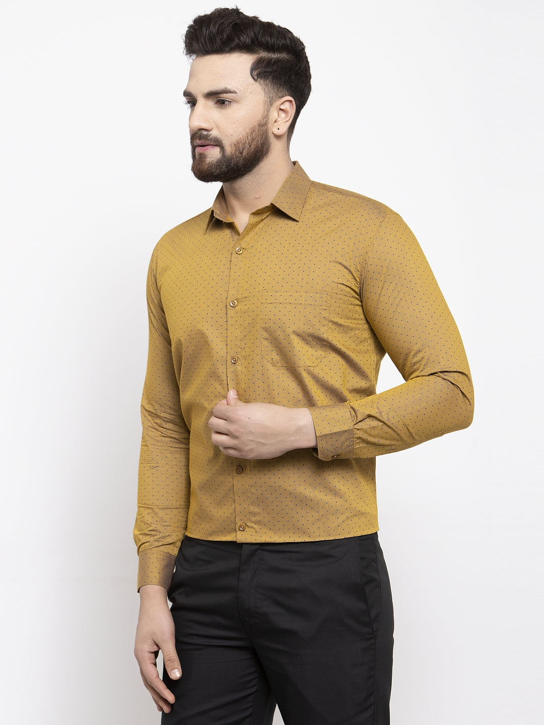 Jainish Yellow Men's Cotton Polka Dots Formal Shirts ( SF 739Mustard )