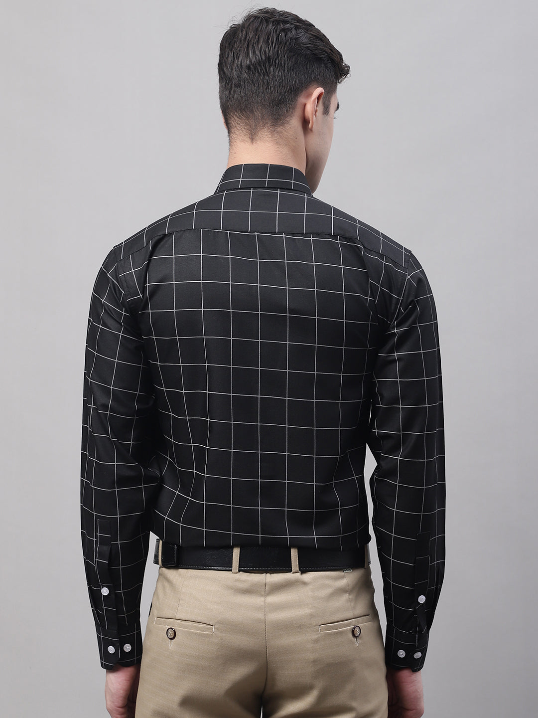Jainish Men's Black Cotton Checked Formal Shirt