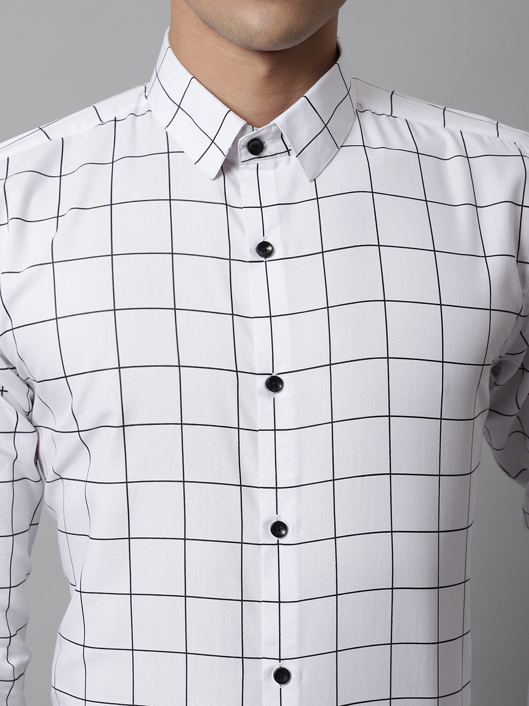 Jainish Men's Cotton Checked Formal Shirts - White