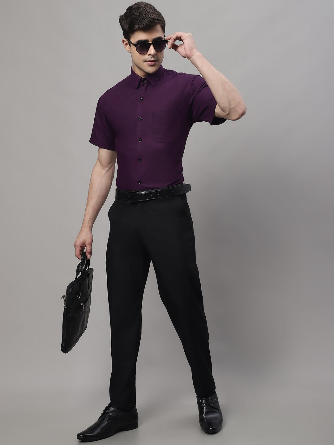 Jainish Men's Cotton Half Sleeves Solid Formal Shirts - Wine