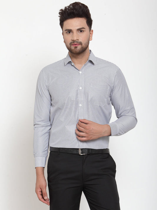 Jainish Black Men's Cotton Striped Formal Shirt's ( SF 759Black )