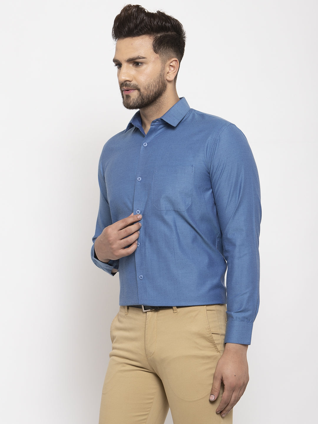 Jainish Teal Men's Cotton Polka Dots Formal Shirt's ( SF 761Teal )