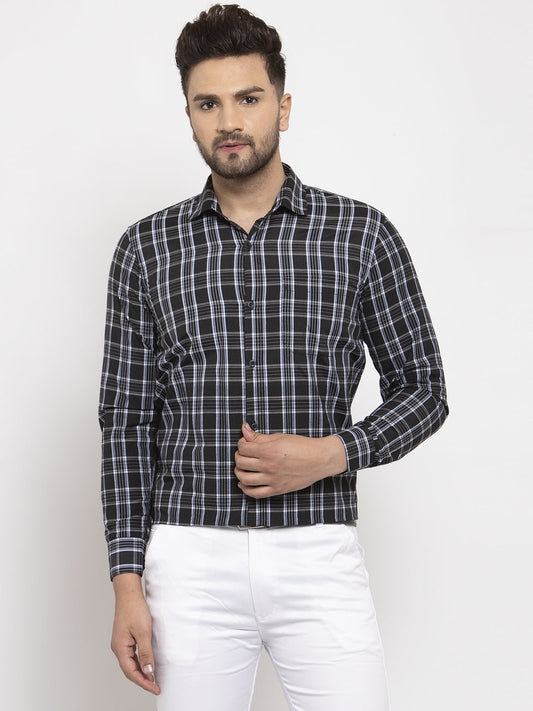 Jainish Black Men's Cotton Checked Formal Shirt's ( SF 764Black ) 
