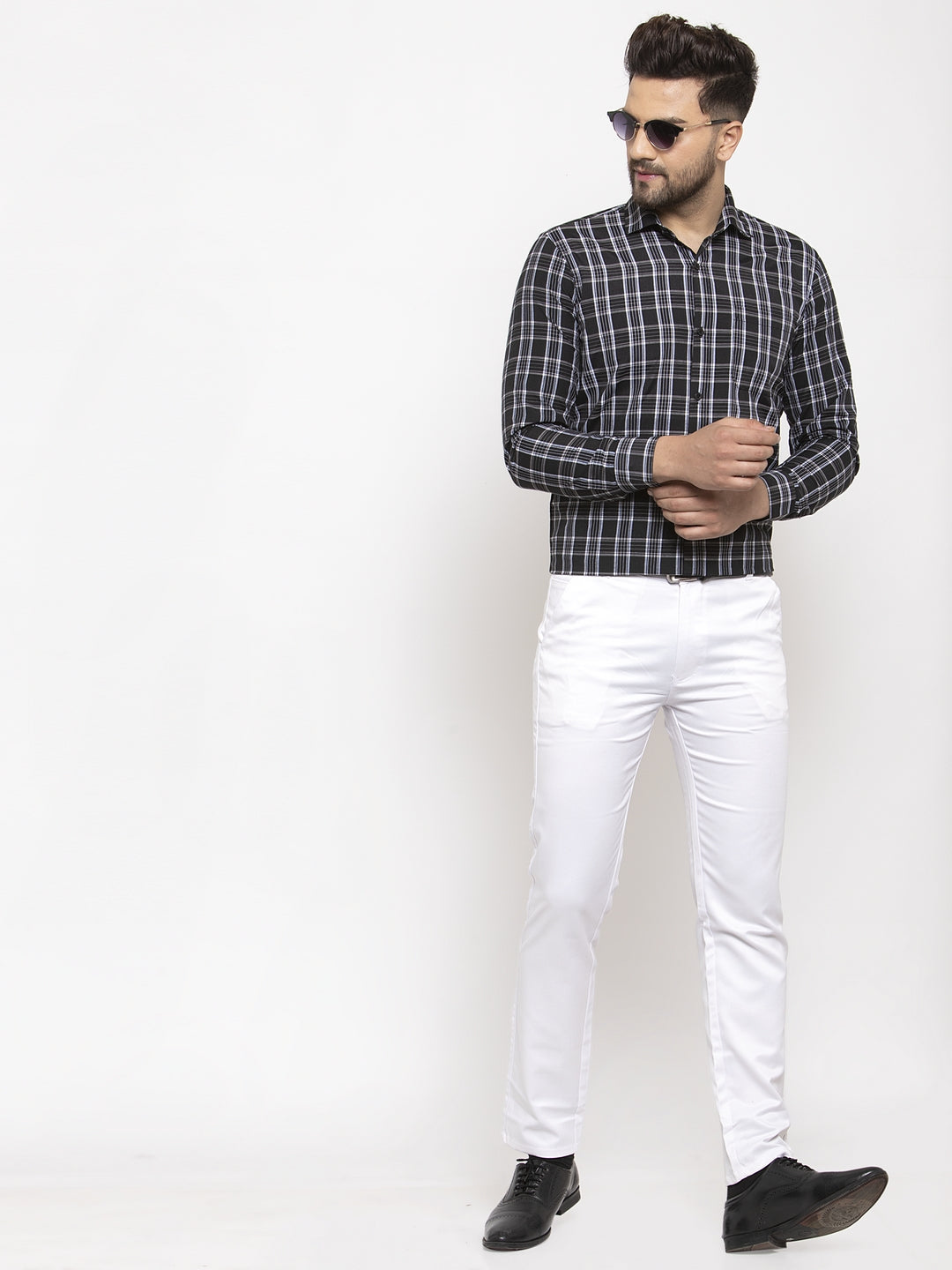 Jainish Black Men's Cotton Checked Formal Shirt's ( SF 764Black ) 