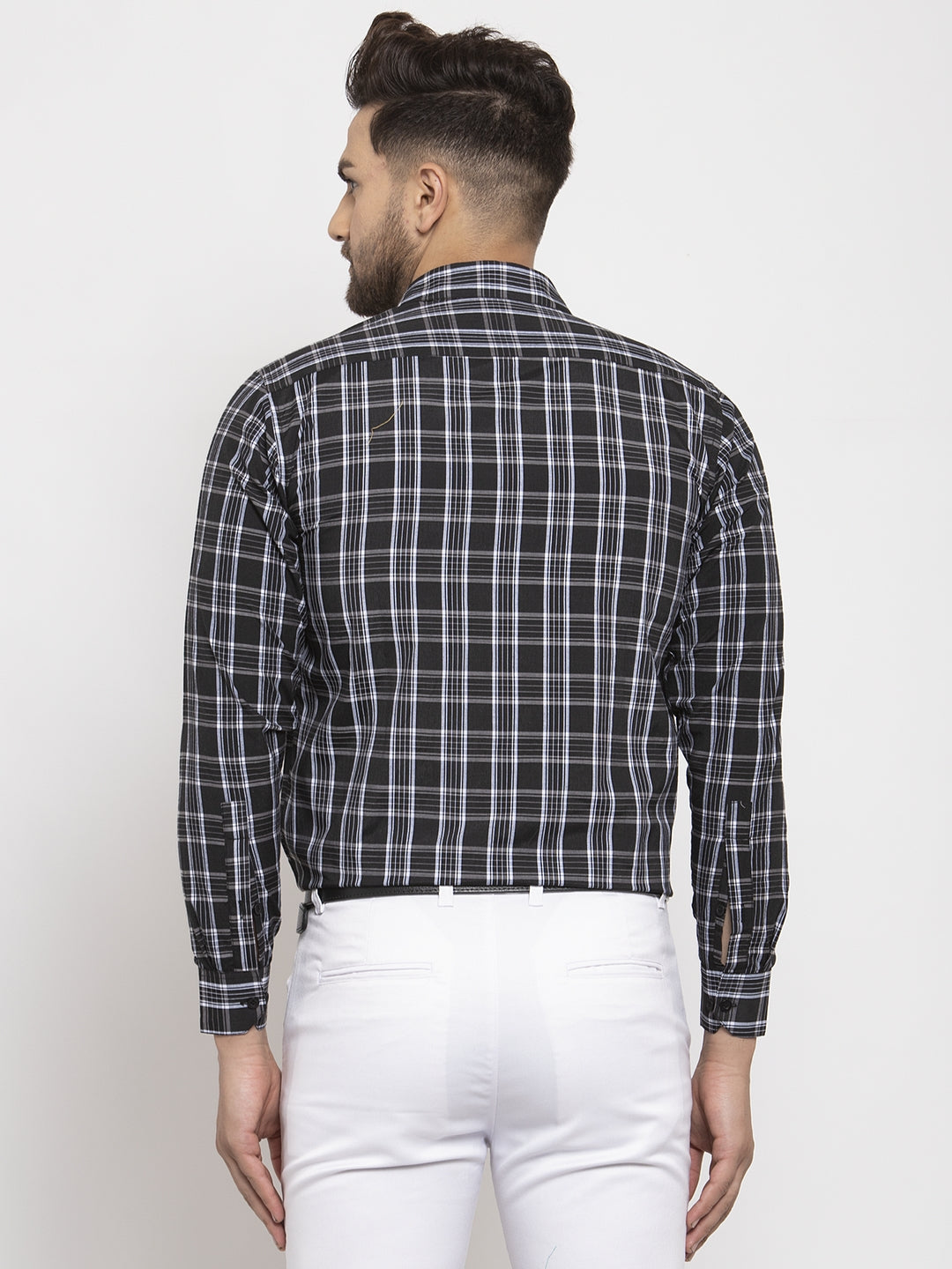 Jainish Black Men's Cotton Checked Formal Shirt's ( SF 764Black ) 