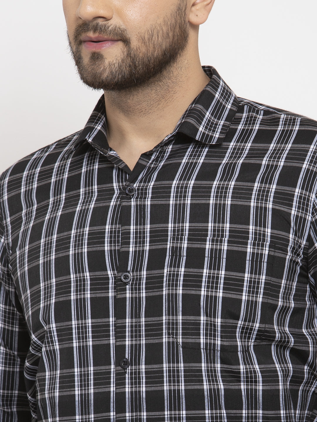 Jainish Black Men's Cotton Checked Formal Shirt's ( SF 764Black ) 