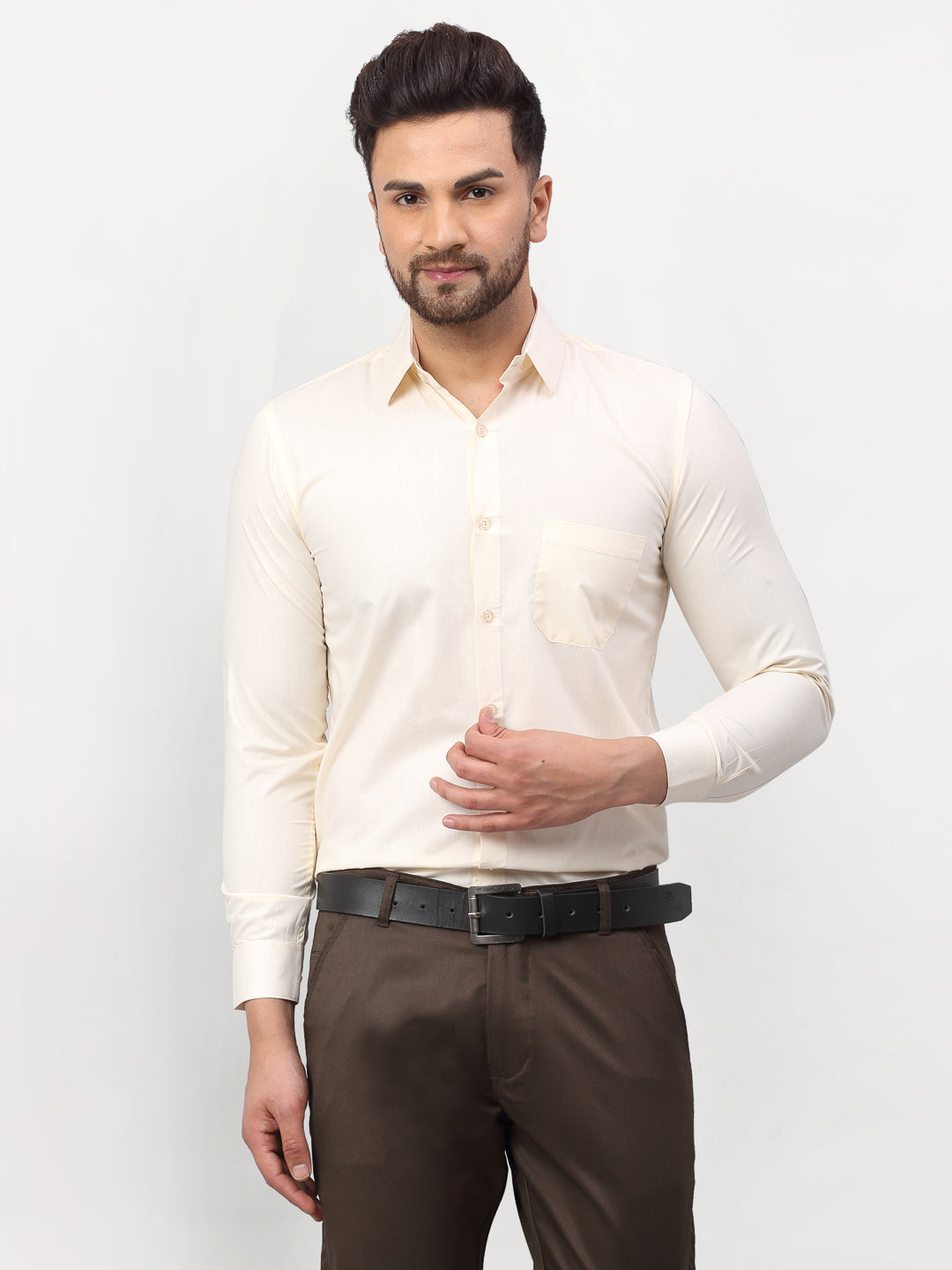 Jainish Men's Solid Formal Shirts - Cream