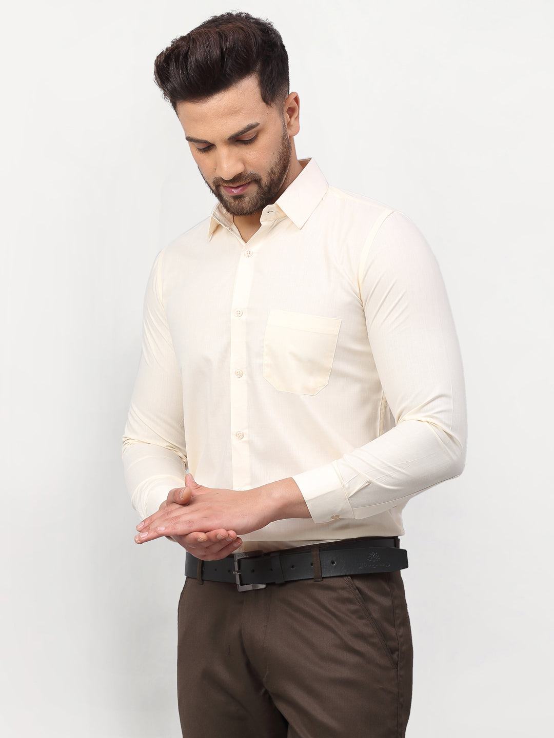 Jainish Men's Solid Formal Shirts - Cream