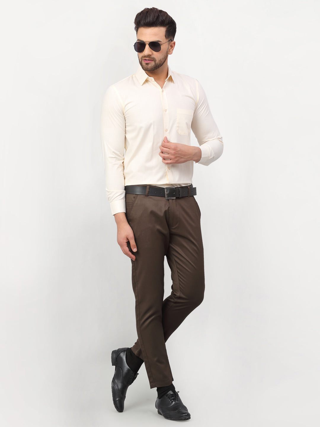 Jainish Men's Solid Formal Shirts - Cream