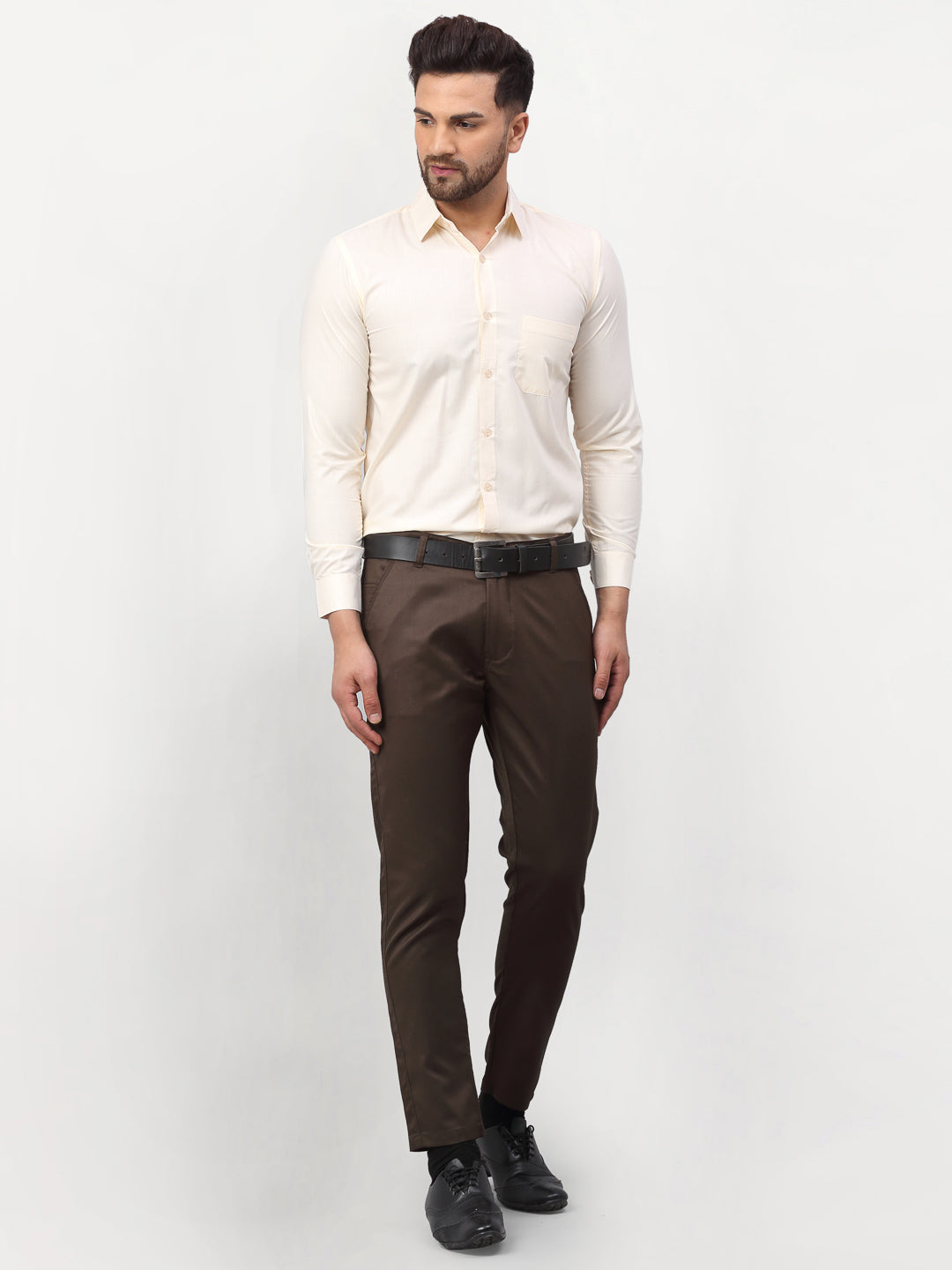 Jainish Men's Solid Formal Shirts - Cream