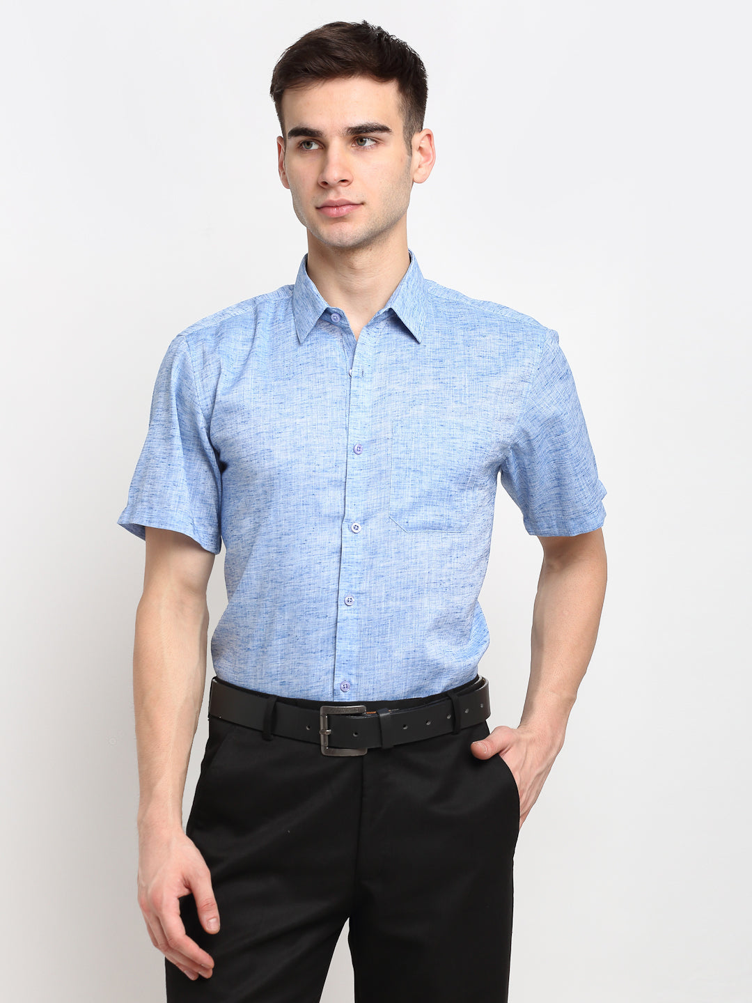 Jainish Blue Men's Solid Cotton Half Sleeves Formal Shirt ( SF 783Blue ) 