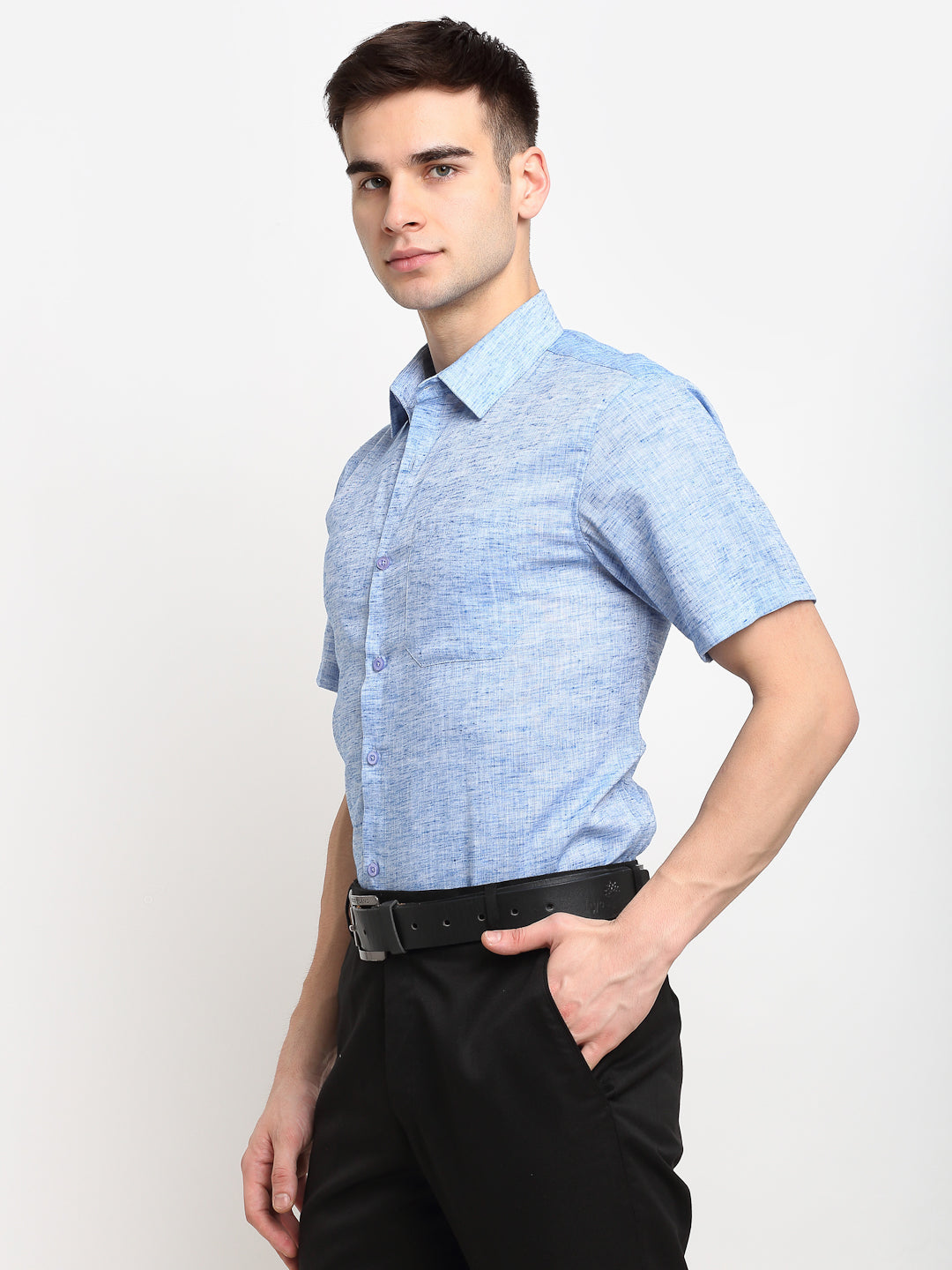Jainish Blue Men's Solid Cotton Half Sleeves Formal Shirt ( SF 783Blue ) 
