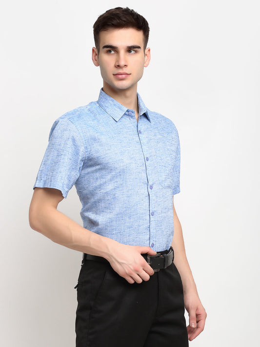Jainish Blue Men's Solid Cotton Half Sleeves Formal Shirt ( SF 783Blue )