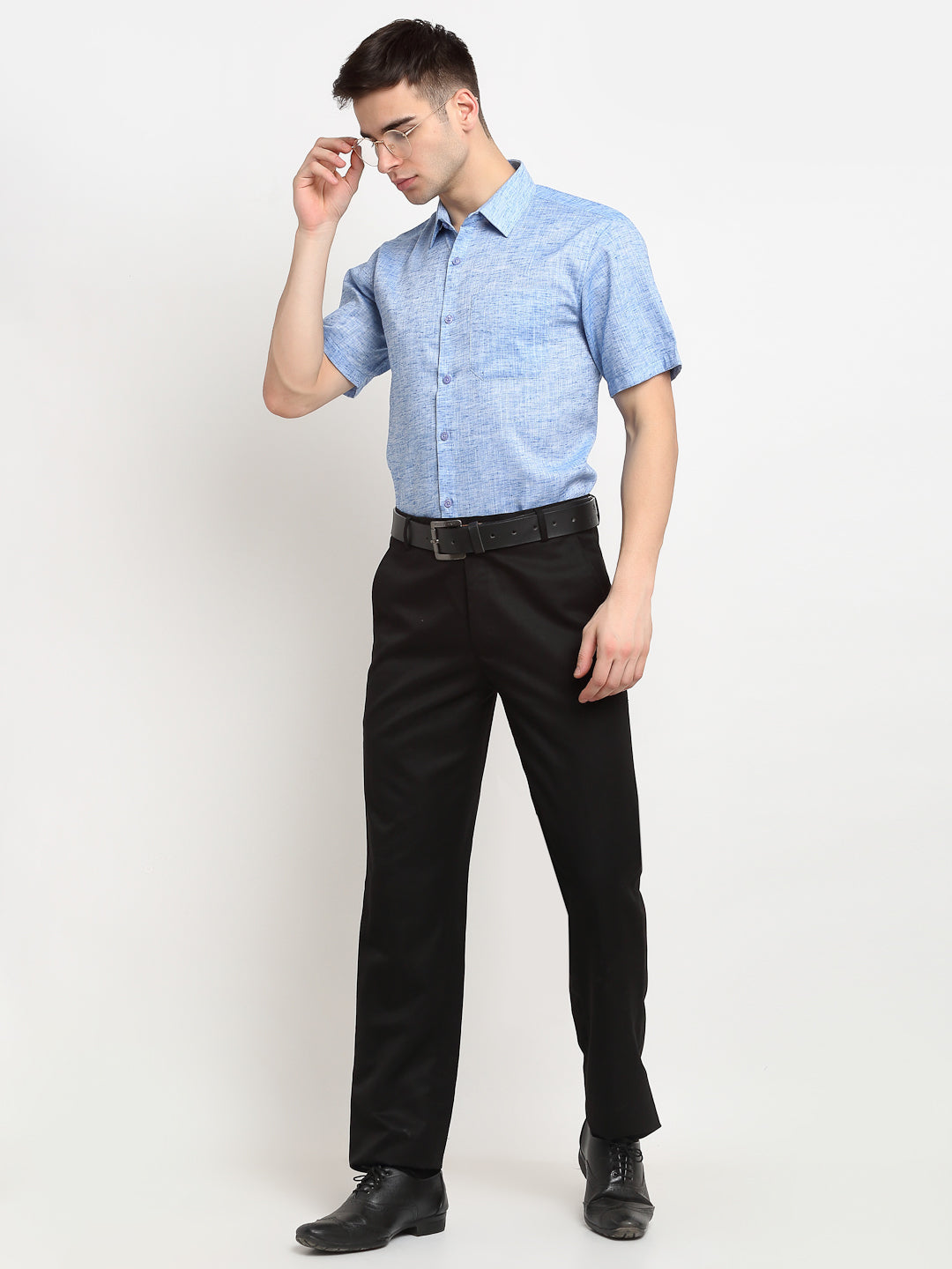 Jainish Blue Men's Solid Cotton Half Sleeves Formal Shirt ( SF 783Blue ) 