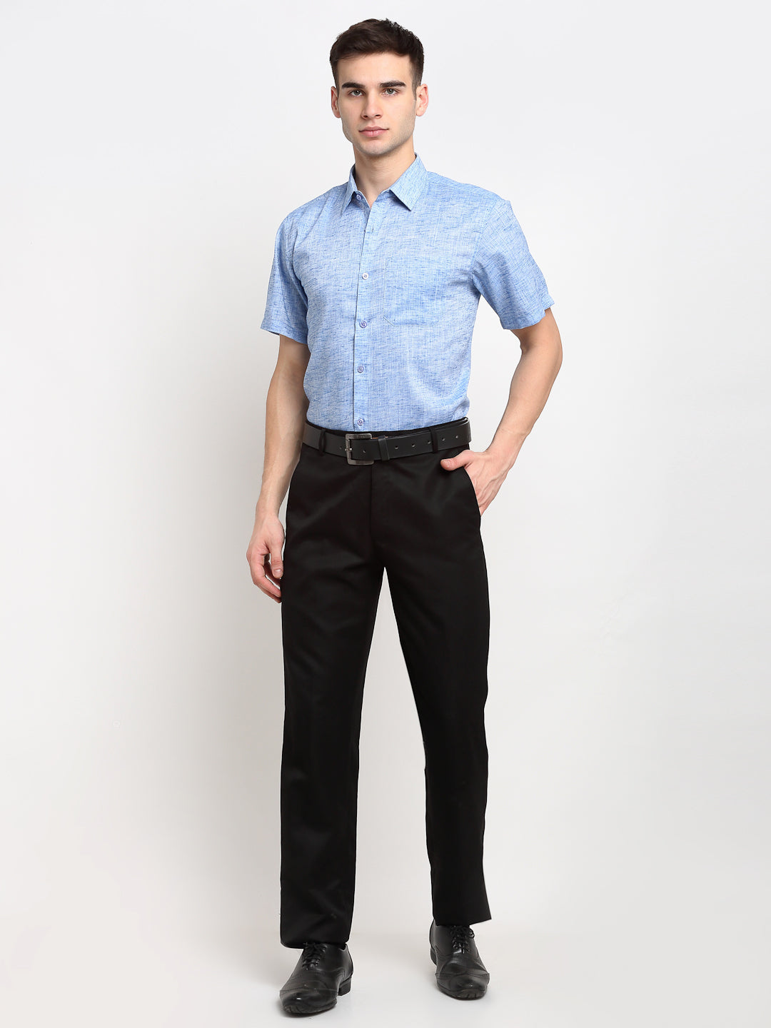 Jainish Blue Men's Solid Cotton Half Sleeves Formal Shirt ( SF 783Blue ) 