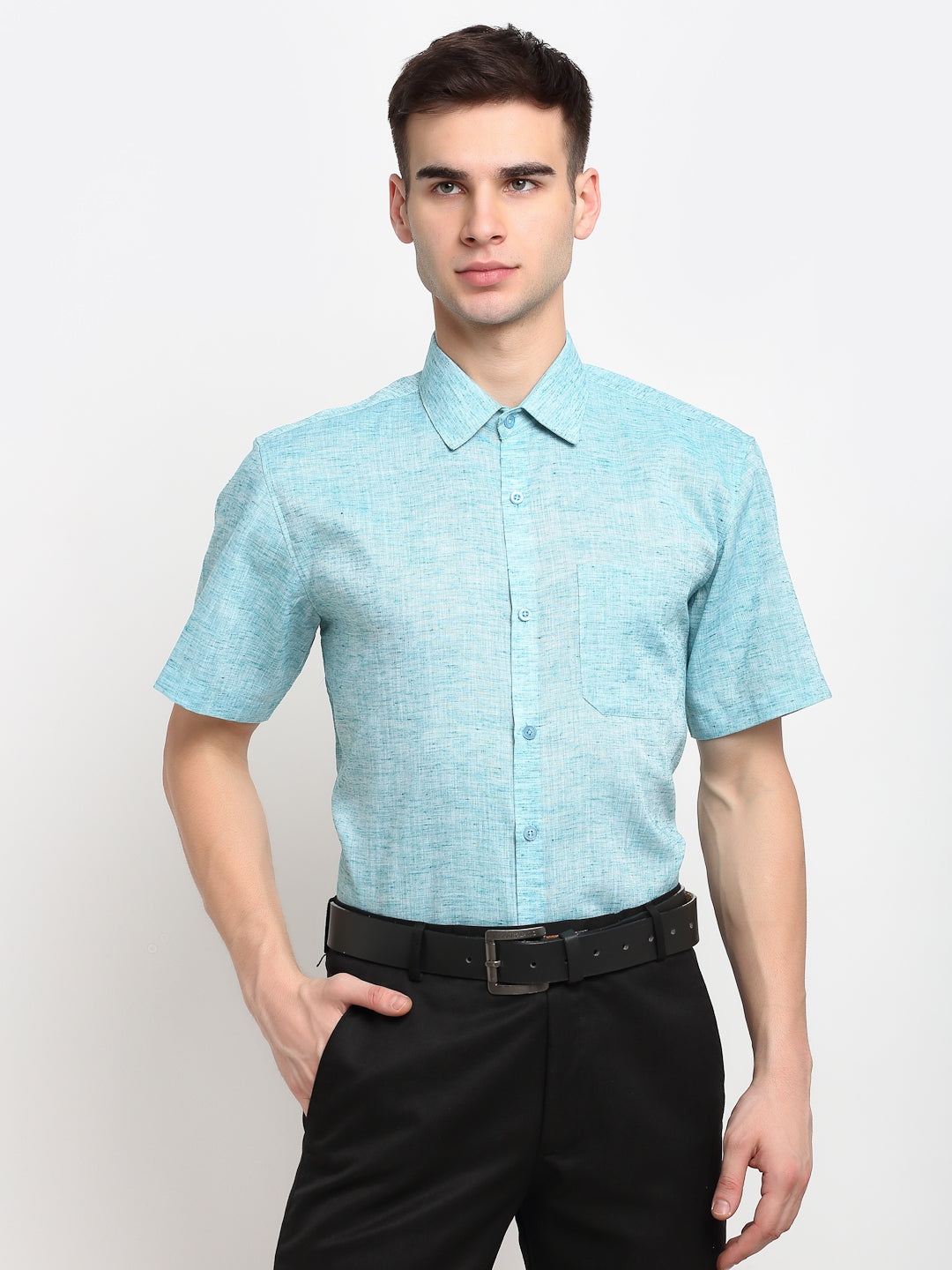 Jainish Green Men's Solid Cotton Half Sleeves Formal Shirt ( SF 783Green ) 