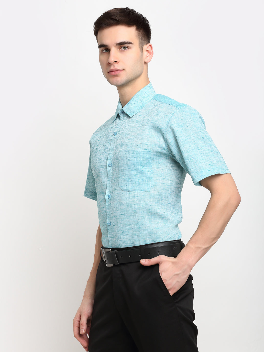 Jainish Green Men's Solid Cotton Half Sleeves Formal Shirt ( SF 783Green ) 