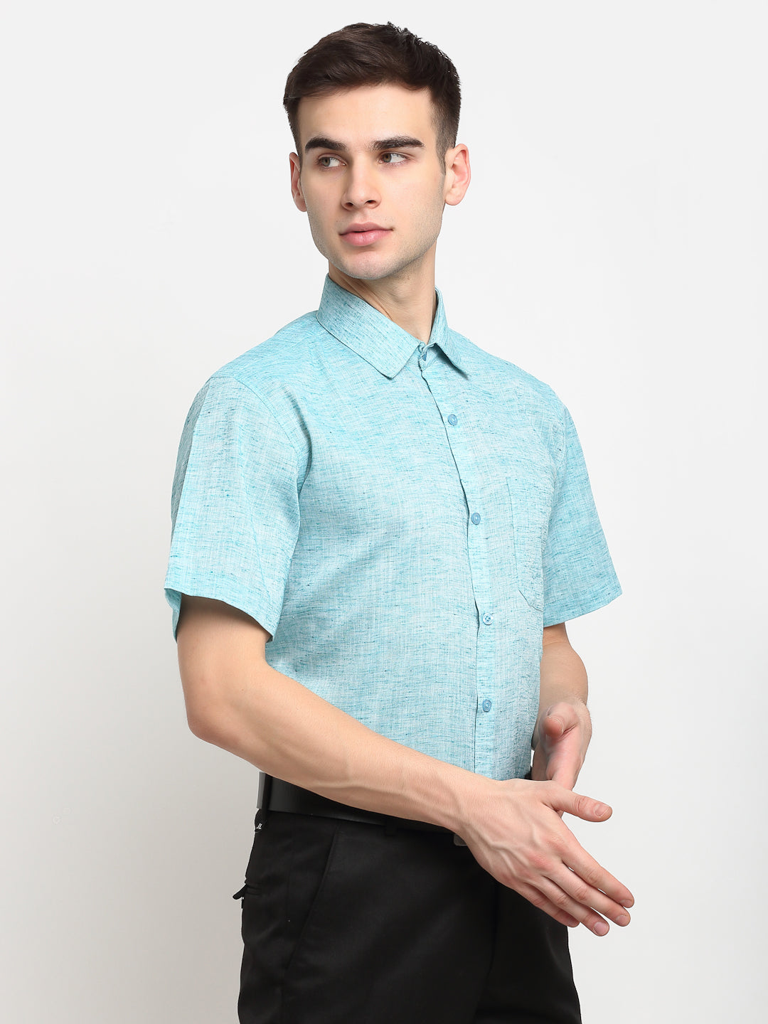 Jainish Green Men's Solid Cotton Half Sleeves Formal Shirt ( SF 783Green ) 