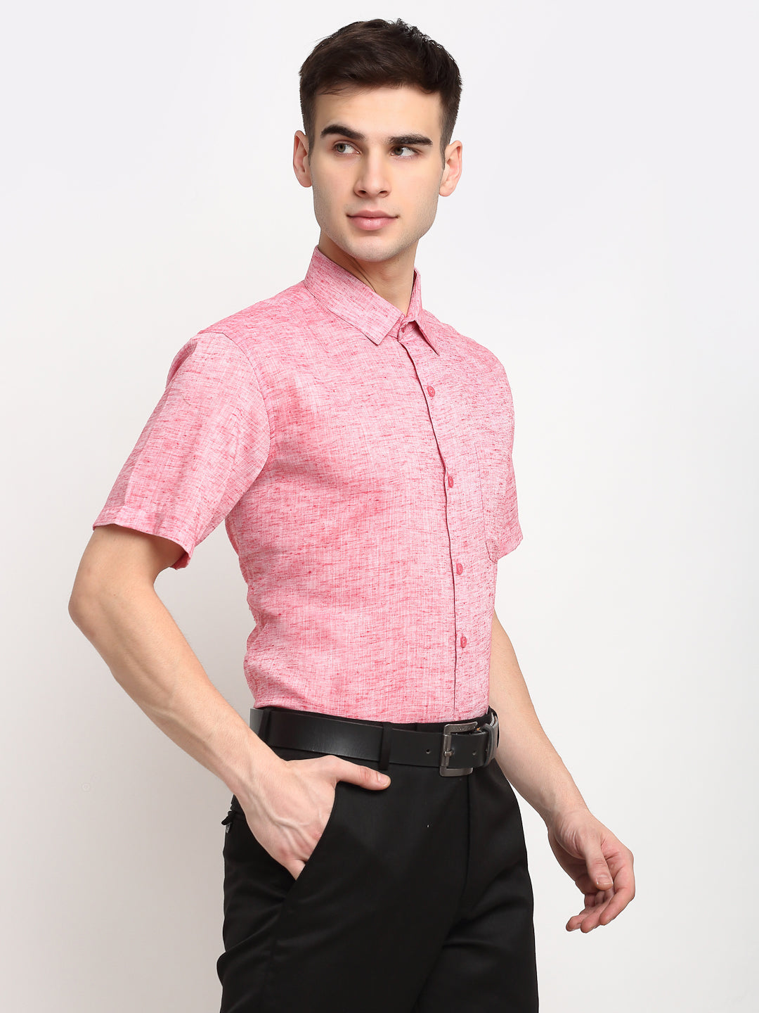 Jainish Red Men's Solid Cotton Half Sleeves Formal Shirt ( SF 783Red ) 