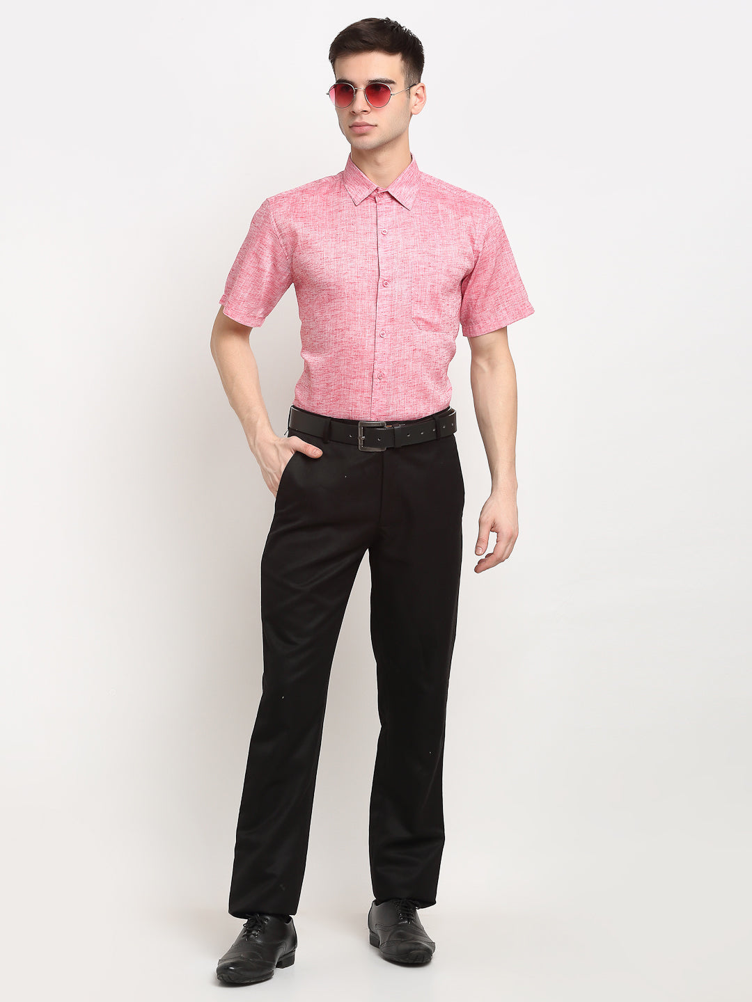 Jainish Red Men's Solid Cotton Half Sleeves Formal Shirt ( SF 783Red ) 