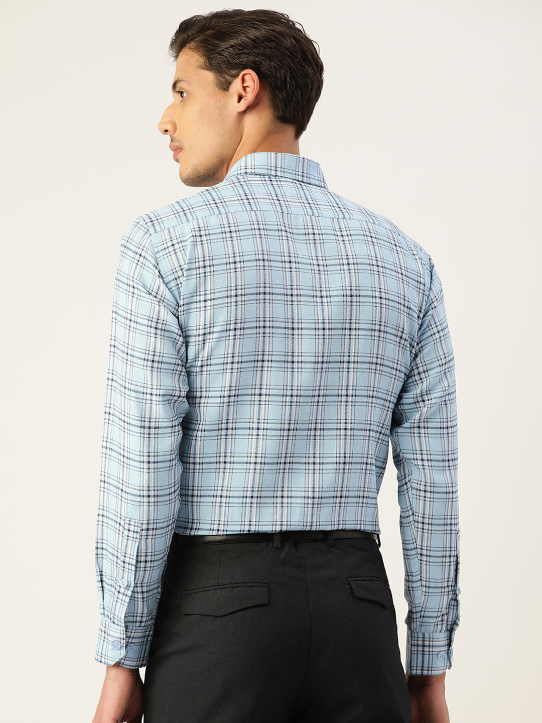 Jainish Men's Cotton Checked Formal Shirts ( SF 791Sky )