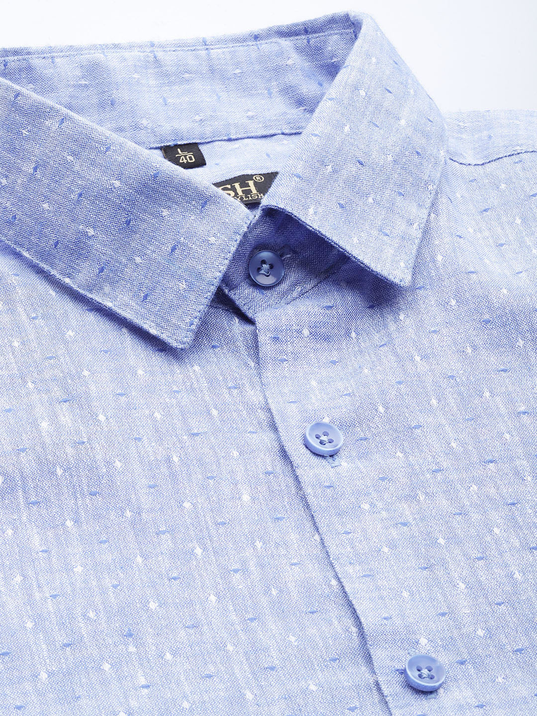 Jainish Men's Linen Cotton Polka Dots Formal Shirts ( SF 794Blue )