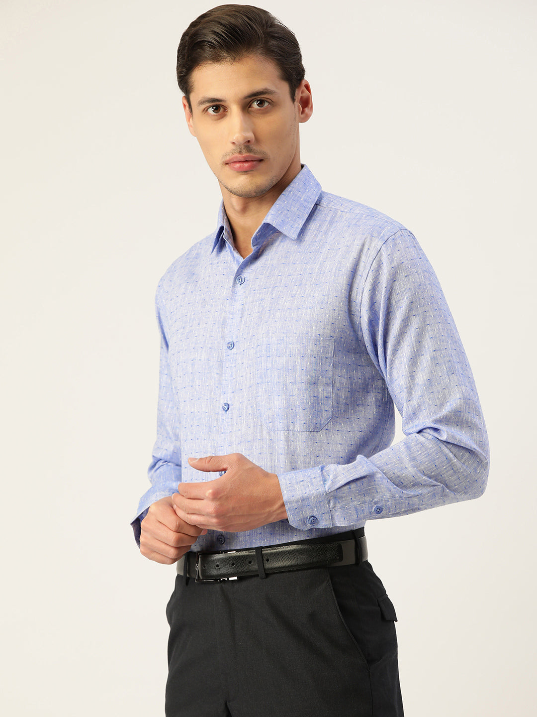 Jainish Men's Linen Cotton Polka Dots Formal Shirts ( SF 794Blue )