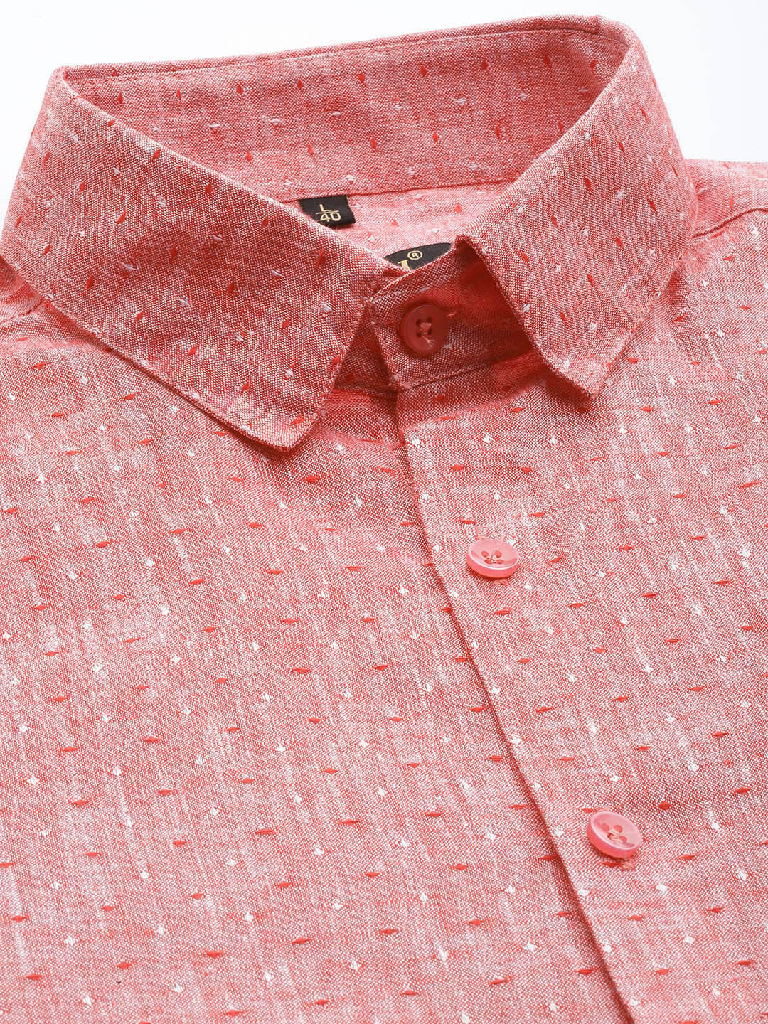 Jainish Men's Linen Cotton Polka Dots Formal Shirts ( SF 794Red )