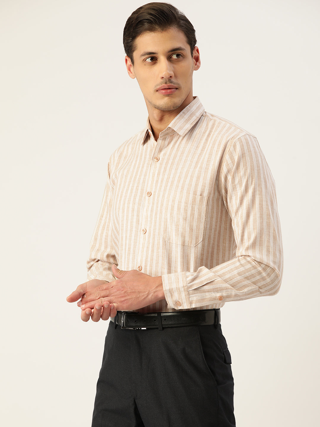 Jainish Men's Cotton Striped Formal Shirts ( SF 795Beige )