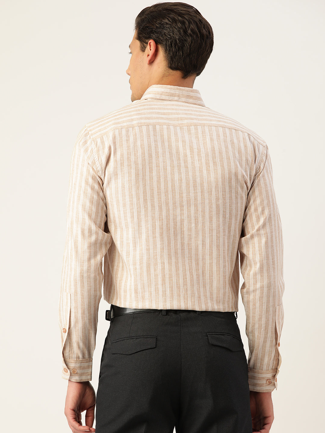 Jainish Men's Cotton Striped Formal Shirts ( SF 795Beige )