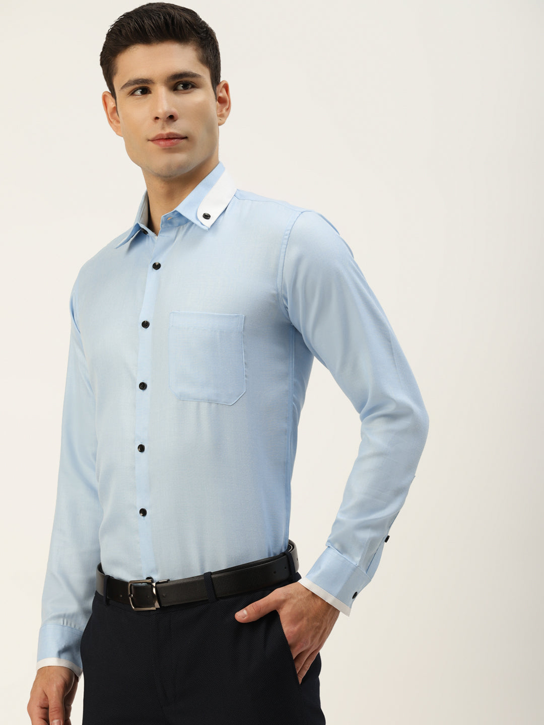 Jainish Men's Cotton Solid Formal Shirts ( SF 796Sky )