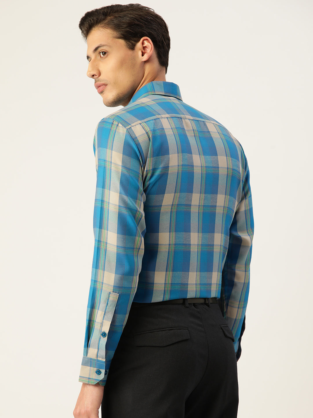Jainish Men's Cotton Checked Formal Shirts ( SF 798Sky )