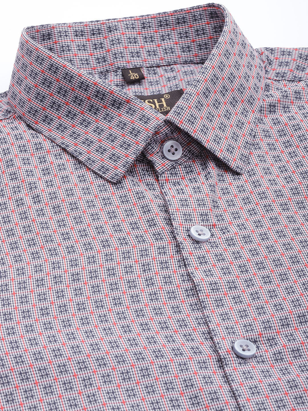 Jainish Men's Cotton Micro Checked Formal Shirts - Grey