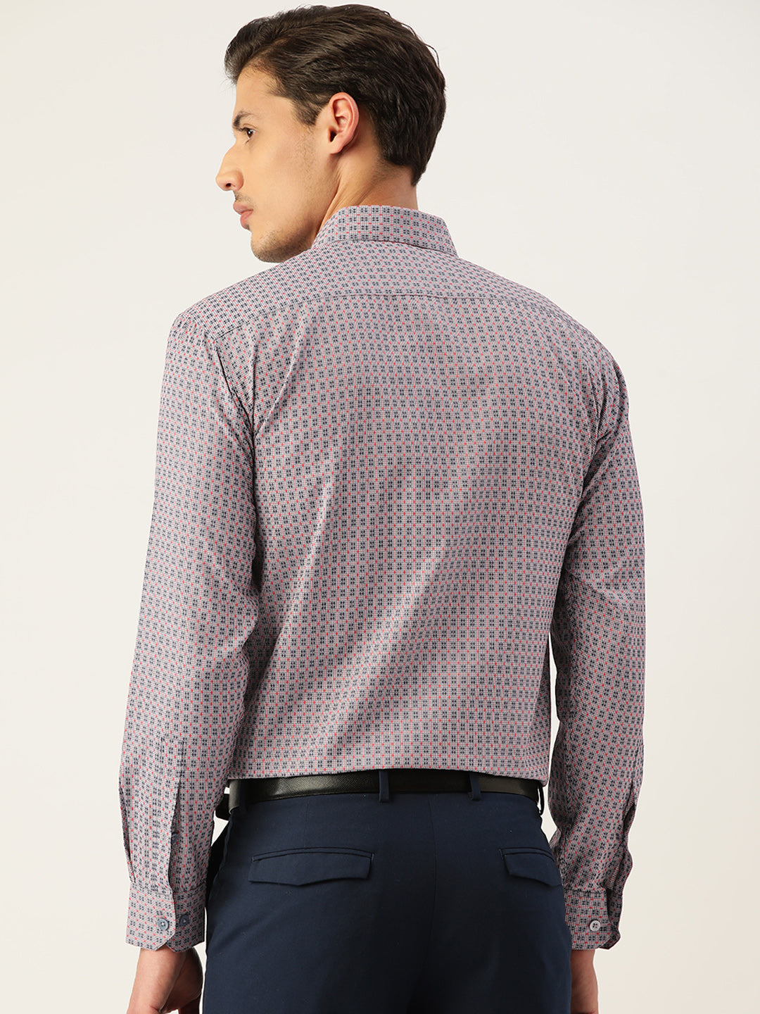 Jainish Men's Cotton Micro Checked Formal Shirts - Grey