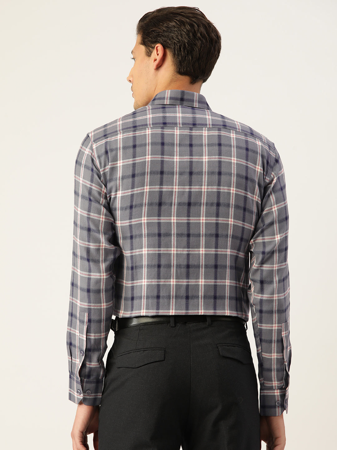 Jainish Men's Cotton Checked Formal Shirts ( SF 803Grey )