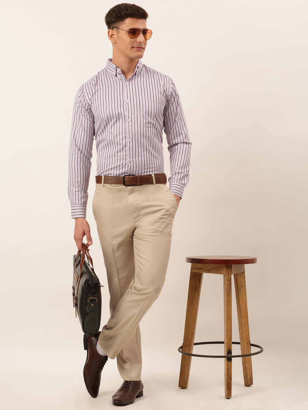Jainish Men's Cotton Checked Button Down Collar Formal Shirts ( SF 809Light-Purple )