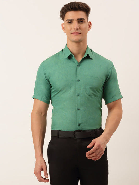 Jainish Men's Cotton Solid Half Sleeve Formal Shirts ( SF 811Green ) 