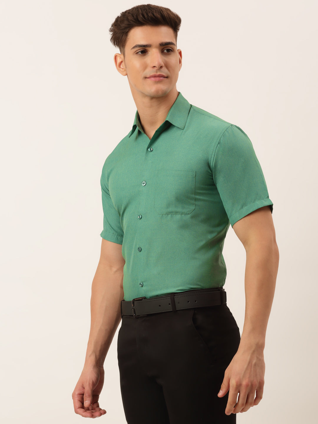 Jainish Men's Cotton Solid Half Sleeve Formal Shirts ( SF 811Green ) 