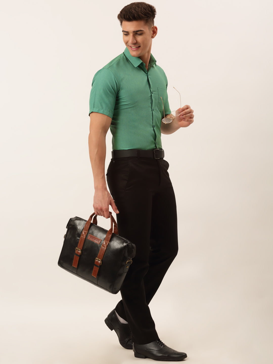 Jainish Men's Cotton Solid Half Sleeve Formal Shirts ( SF 811Green ) 