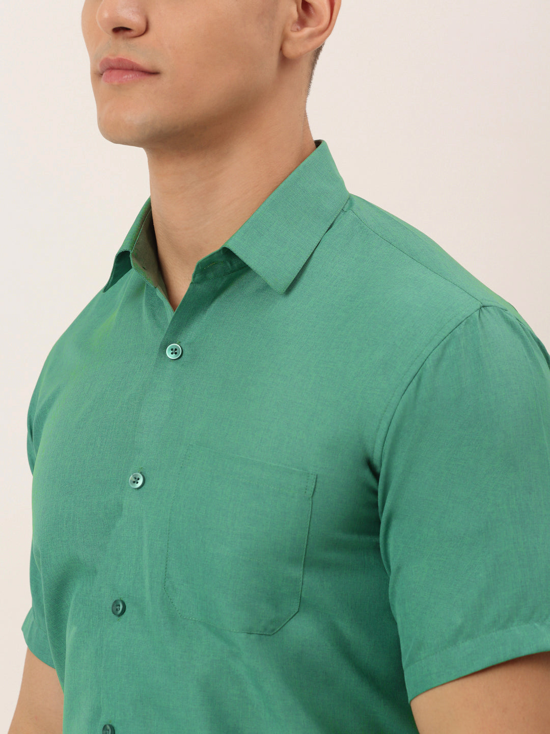 Jainish Men's Cotton Solid Half Sleeve Formal Shirts ( SF 811Green ) 