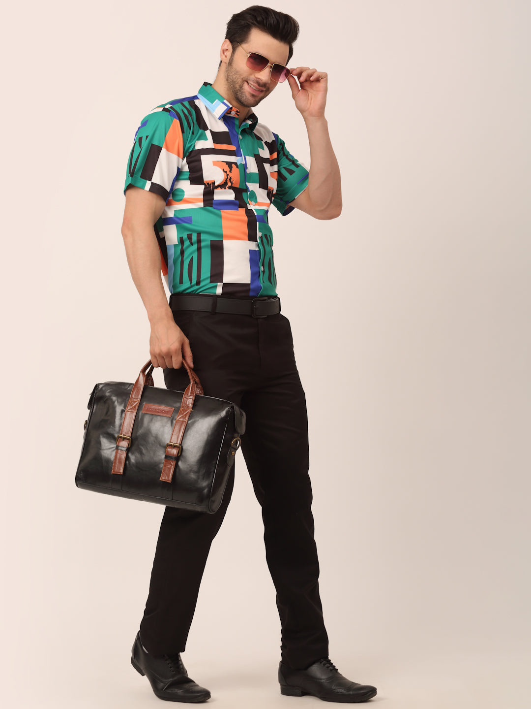 Jainish Men's Lycra Printed Half Sleeve Formal Shirts ( SF 814Green ) 