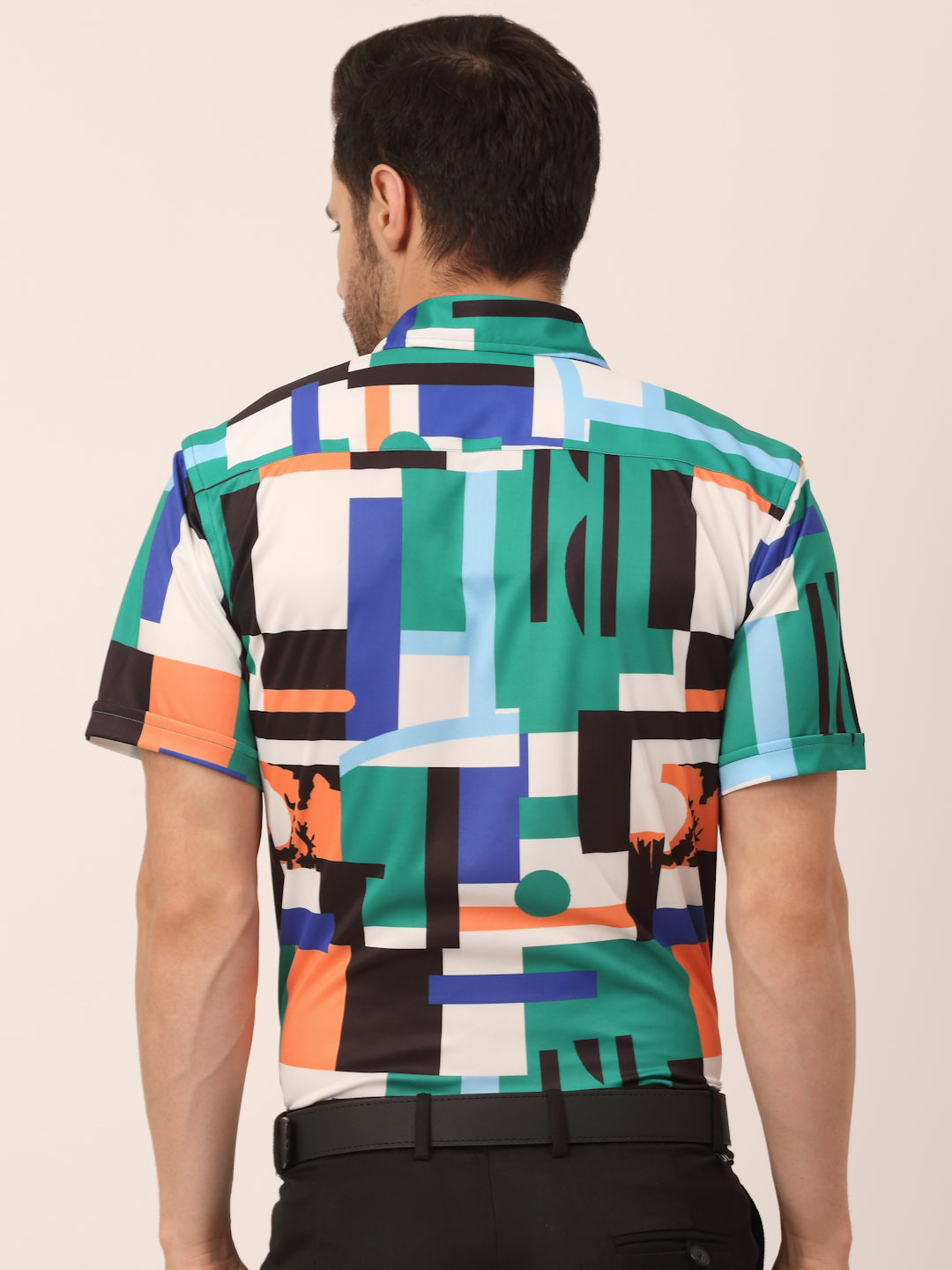 Jainish Men's Lycra Printed Half Sleeve Formal Shirts ( SF 814Green ) 