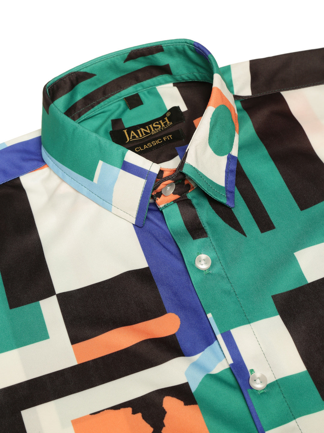 Jainish Men's Lycra Printed Half Sleeve Formal Shirts ( SF 814Green ) 