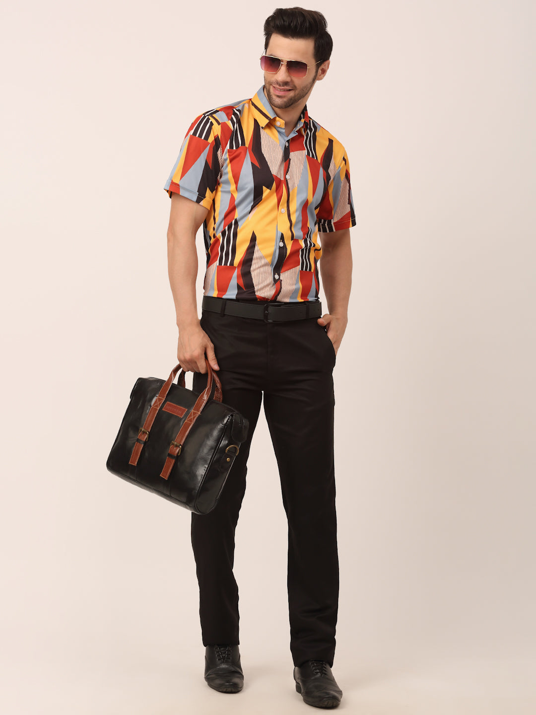 Jainish Men's Lycra Printed Half Sleeve Formal Shirts ( SF 814Yellow ) 