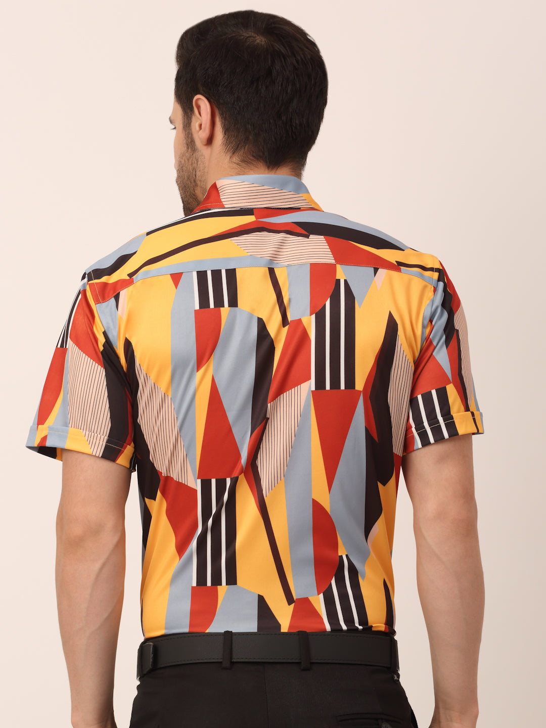 Jainish Men's Lycra Printed Half Sleeve Formal Shirts ( SF 814Yellow ) 